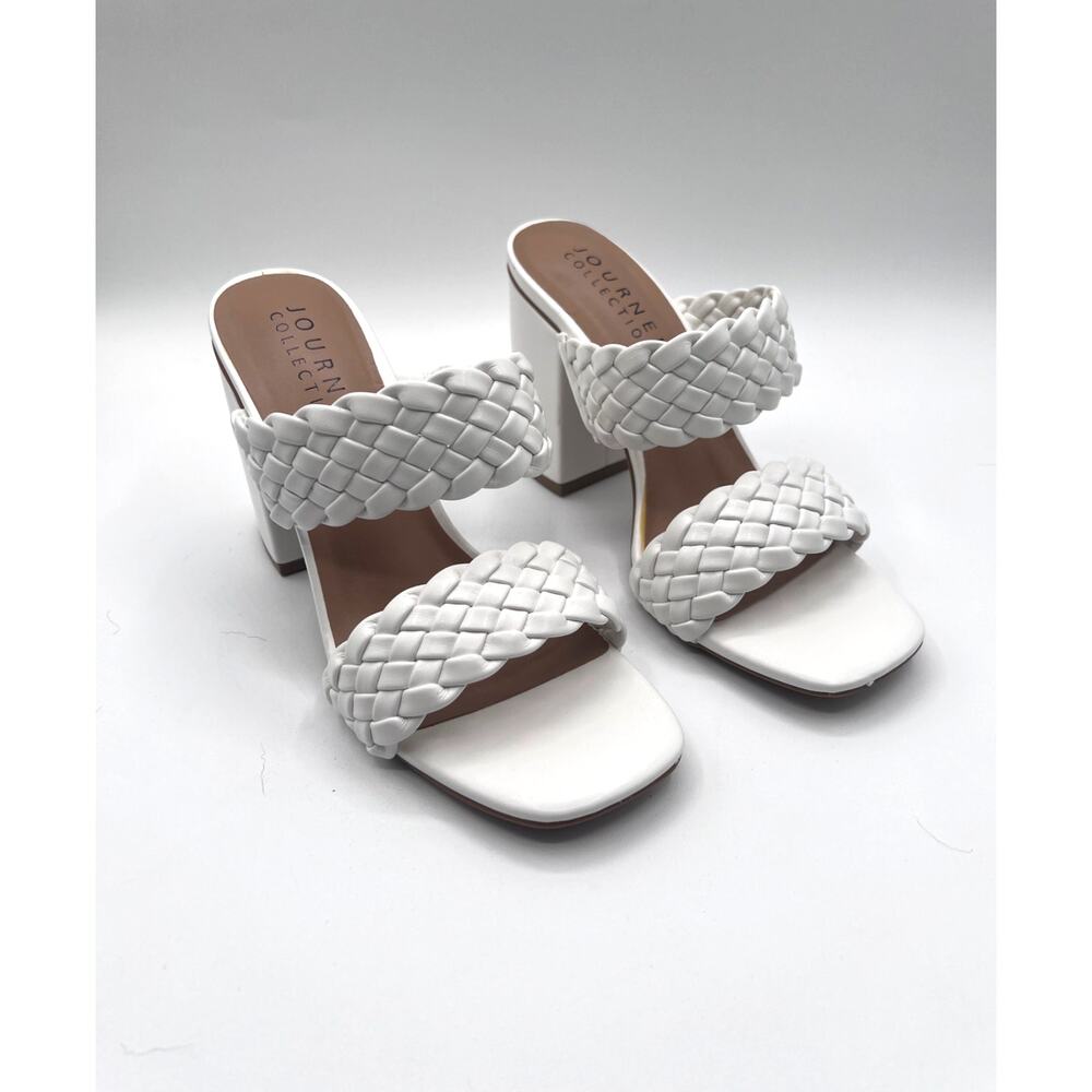 Journee Collection White Braided Chunky Heel Sandals - Picture 2 of 12